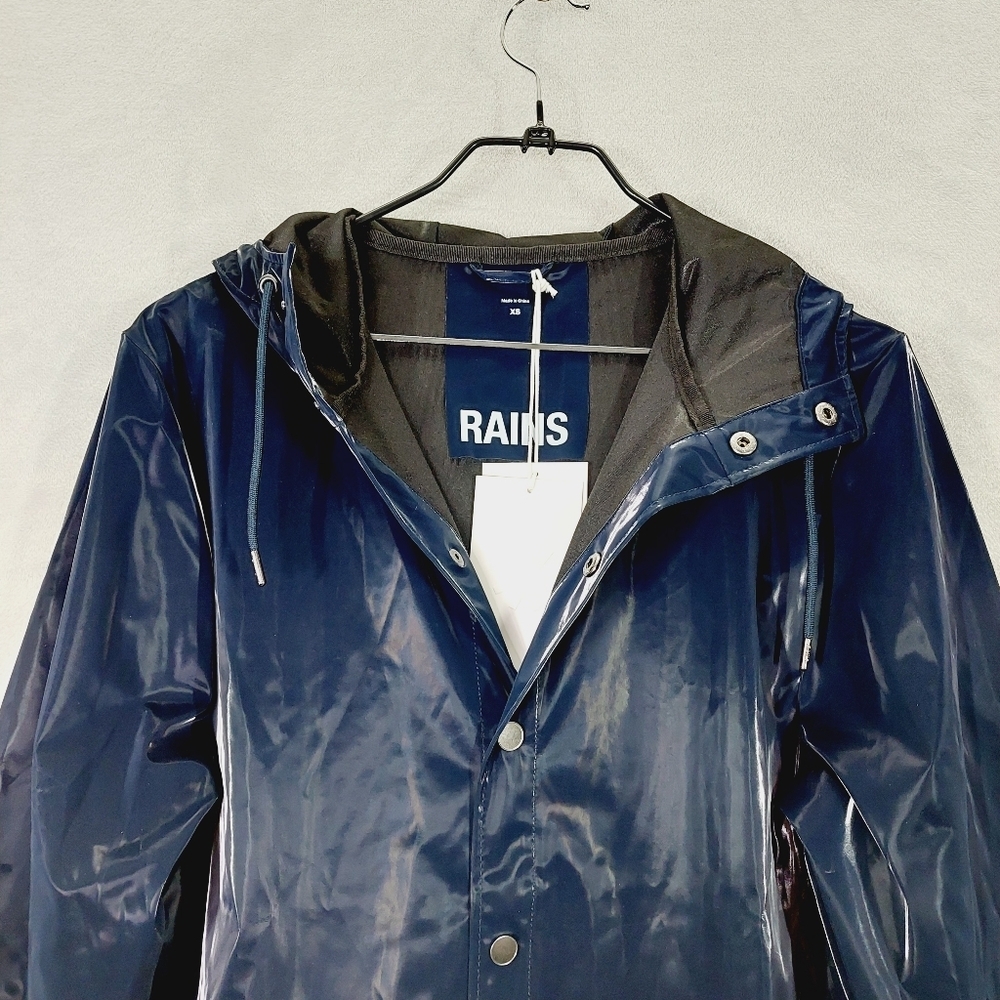 New Rains 12020 Unisex Waterproof Long Jacket In Navy P4936 - Picture 3 of 11